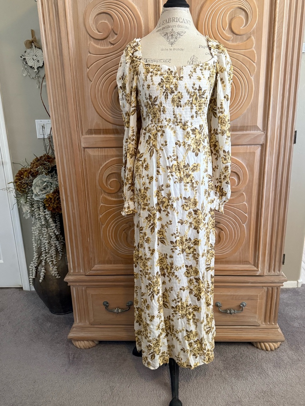 Free People Jaymes Floral Printed Boho Midi Dress Pastry Cream Combo Size L